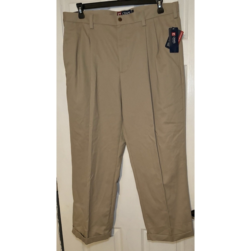 Chaps  Wrinkle & Stain Resistant Double Pleat Men's Khaki Pants 38 X 30 NWT